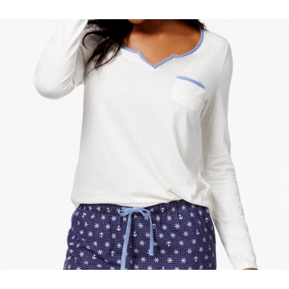 Nautica Womens Lace Design Long Sleeve Top,White,X-Small