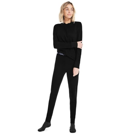 Nautica Womens Long Sleeve Waffle Thermal Set (Black Large)