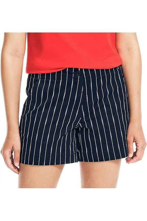 Womens Mid-Rise Cotton Shorts 5" Inseam Short with Front Slant Pockets (Blue, 10)