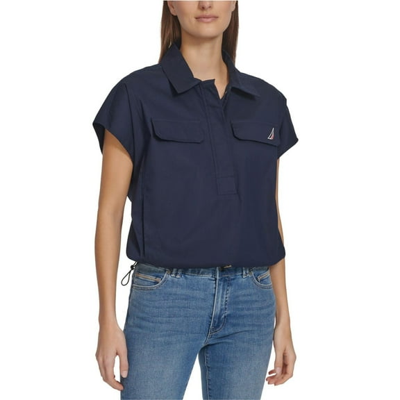 Nautica Womens Popover Knit Blouse, Blue, Large