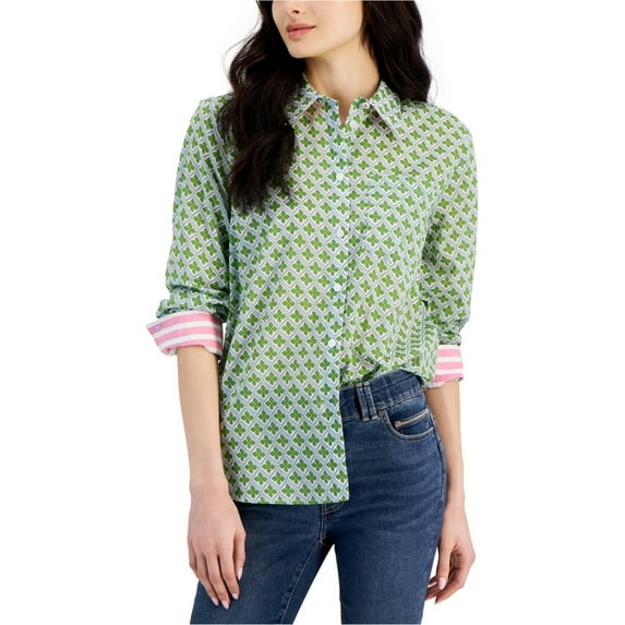 Nautica Womens Printed Knit Blouse, Green, Small