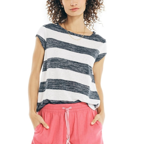 Nautica Womens Scoop Neck Keyhole Top Navy Seas M