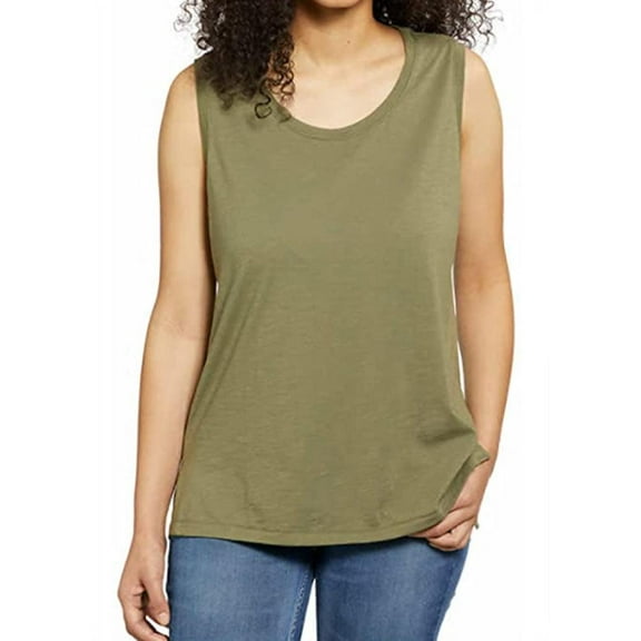 Nautica Womens Scoop Neck Sleeveless Top - Camo Green Solid - Size L