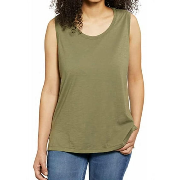 Nautica Womens Scoop Neck Sleeveless Top - Camo Green Solid - Size L