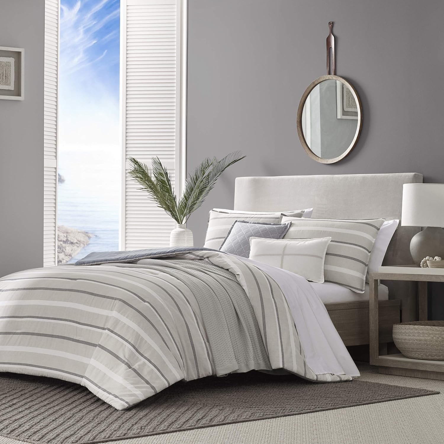 Nautica  Woodbine Collection Duvet Cover Set- 100% Cotton Ultra Soft, All Season Bedding, Pre-Washed for Added Softness, Queen, Beige