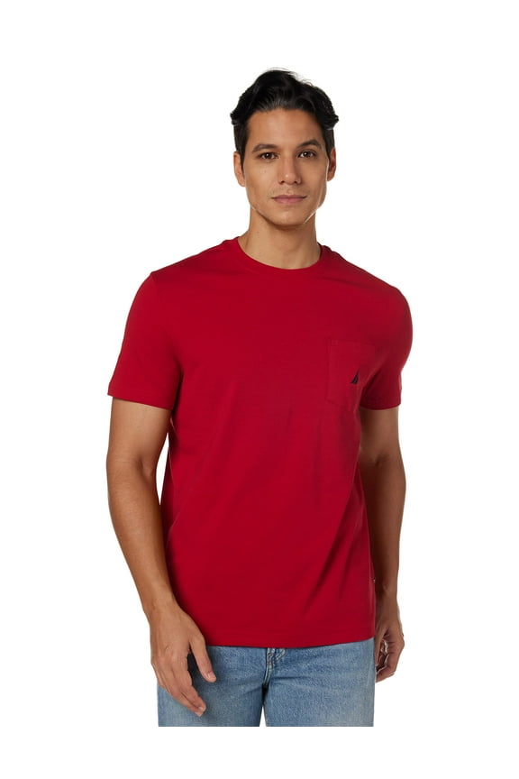 mens Solid Crew Neck Short Sleeve Pocket T-shirt T Shirt, Nautica Red, XX-Large Tall US
