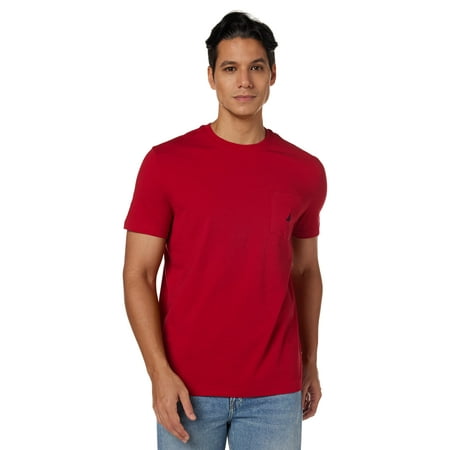 Nautica mens Solid Crew Neck Short-sleeve Pocket T-shirt T Shirt, Nautica Red, Large Tall US