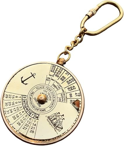 Nautical 100 Years Perpetual Calendar & World Timer Keychain Brass ...