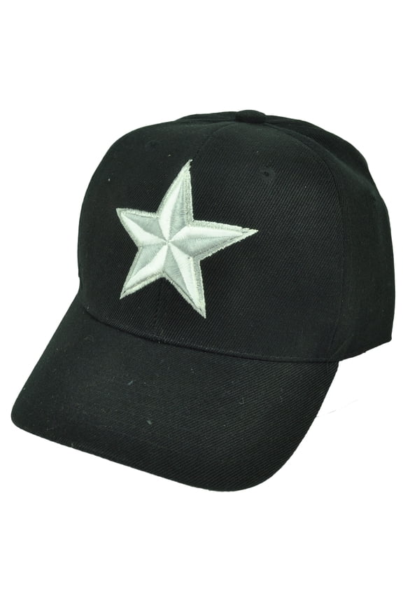 Nautical 3D Star Black Solid Color Fitted 6 7/8 Hat Cap Headgear Curved Bill