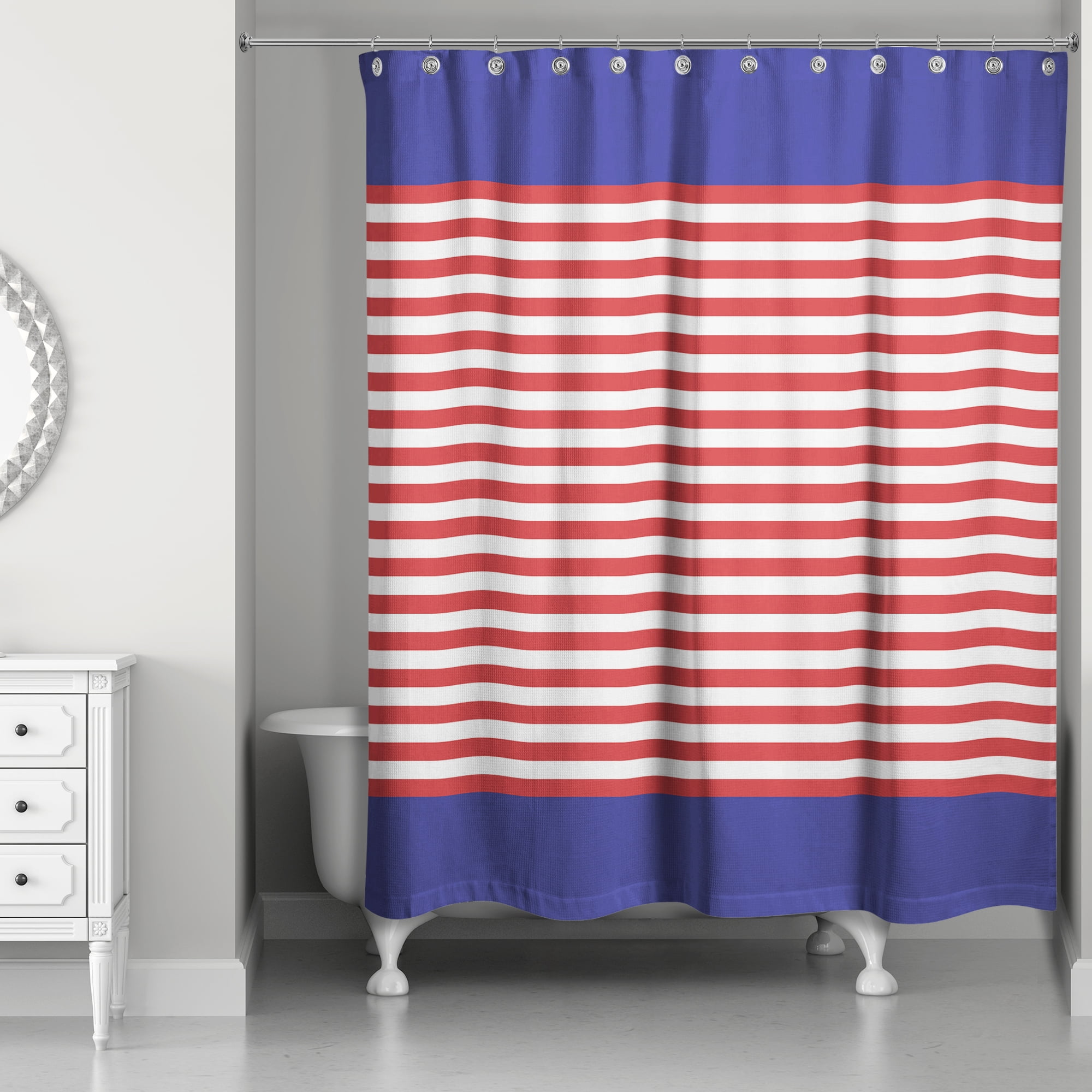 Nautical Red, White, and Blue Striped Fabric Shower Curtain