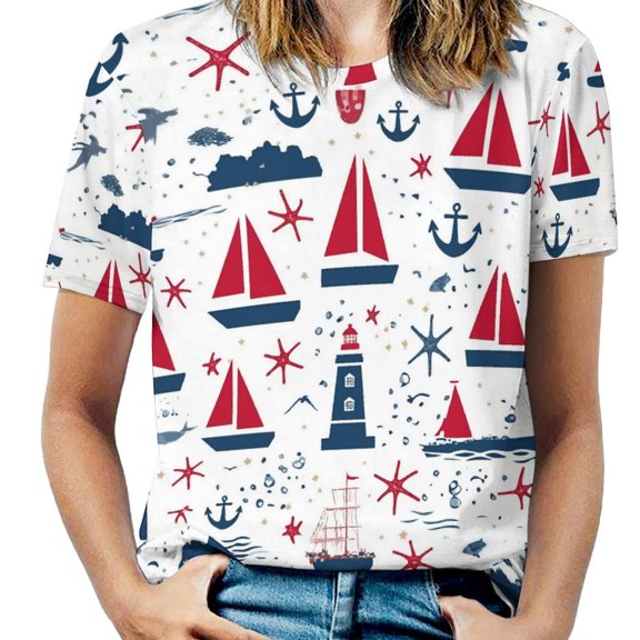 Nautical Adventure -5 T Shirts Basic T-Shirt Short Sleeve Ladies Tee Shirt Summer Graphic Clothing