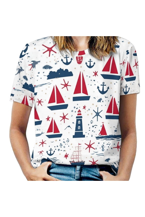 Nautical Adventure -5 T Shirts Basic T-Shirt Short Sleeve Ladies Tee Shirt Summer Graphic Clothing