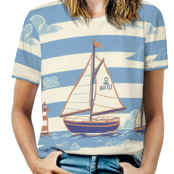 Nautical Adventure Sails Women's Short Sleeve Tops Casual Blouses T Shirt