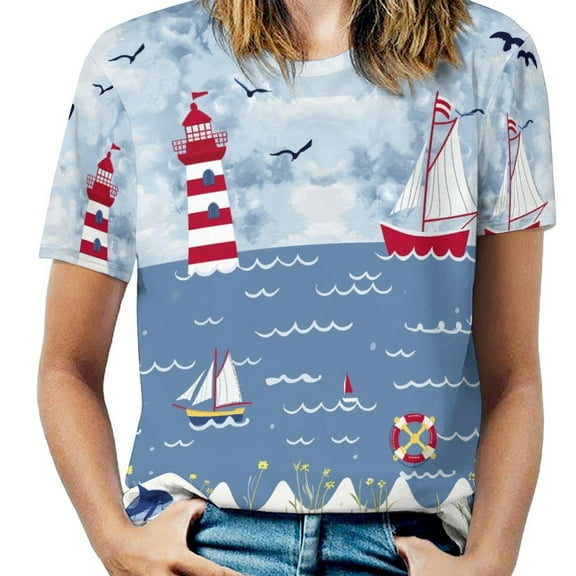 Nautical Adventure Sea Life Women's Short Sleeve Tops Casual Blouses T Shirt
