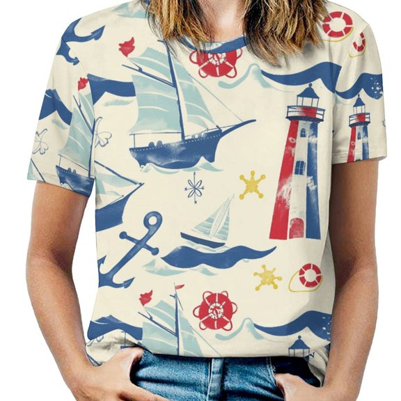 Nautical Adventure Women's Short Sleeve Tops Casual Blouses T Shirt