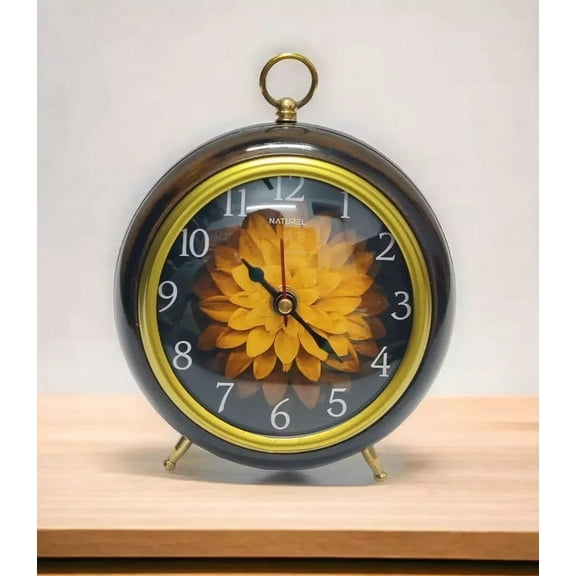 Nautical Analog Desk Clock, 4.5 in Diameter, Yellow Flower Design, Multi-Color
