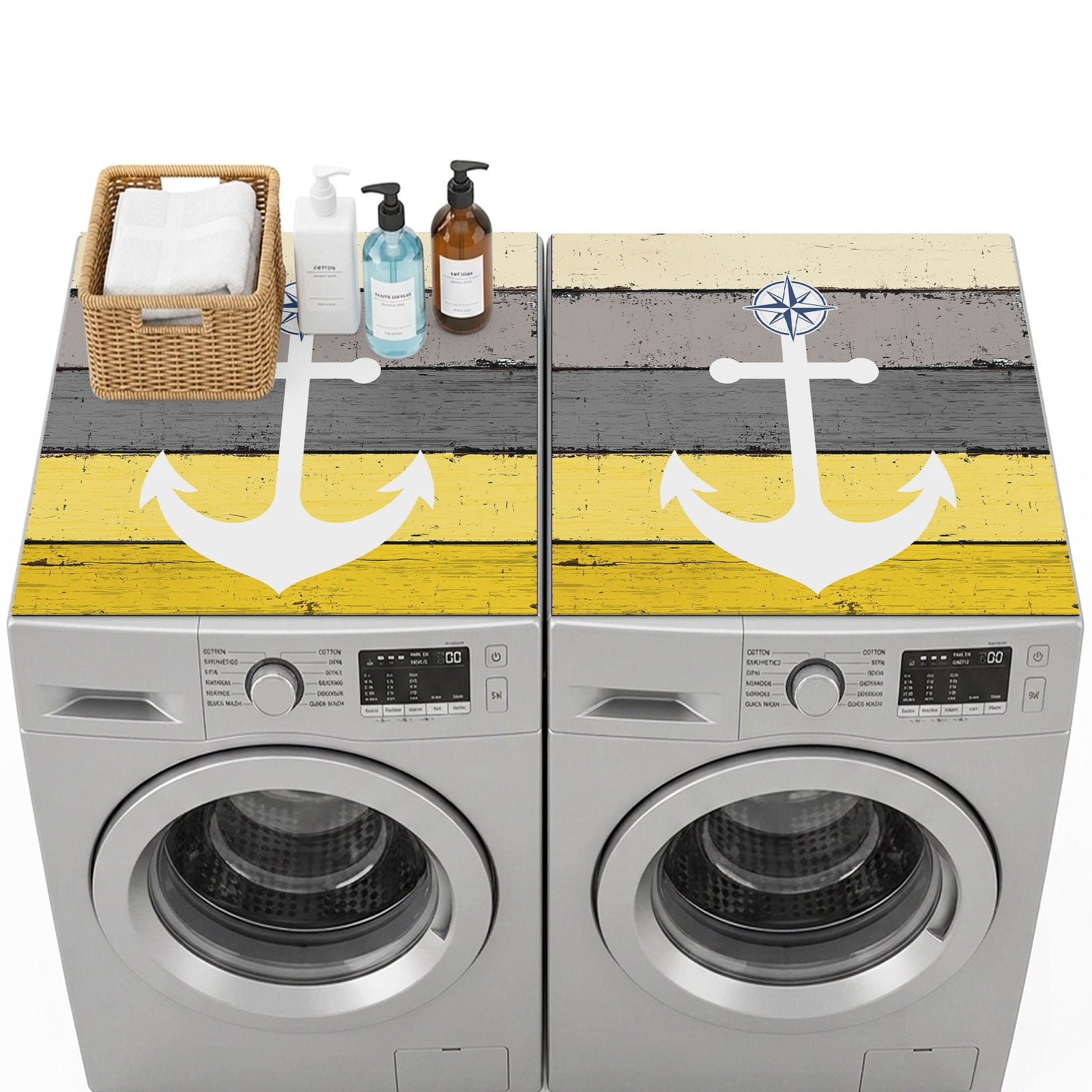 Nautical Anchor 2 Pcs Washer Dryer Top Protector Mat 27