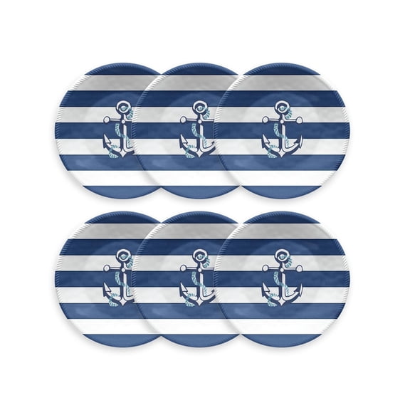 Nautical Anchor 6-Piece Salad Plate Set, 8.5" Melamine Dinnerware