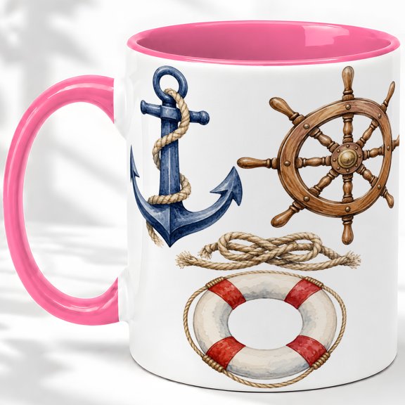 Nautical Anchor Accent Mug, 11oz Ceramic Coffee Cup for Ocean Lovers