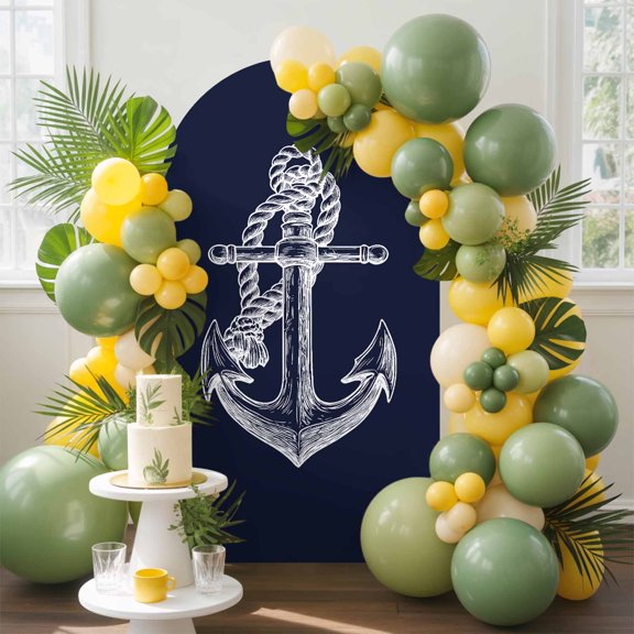 Nautical Anchor Arch Backdrop Cover, 5FT, Knot Coastal Dark Blue Spandex Arch Covers Double-Sided Backdrop for Wedding Birthday Party Photo Background Decoration