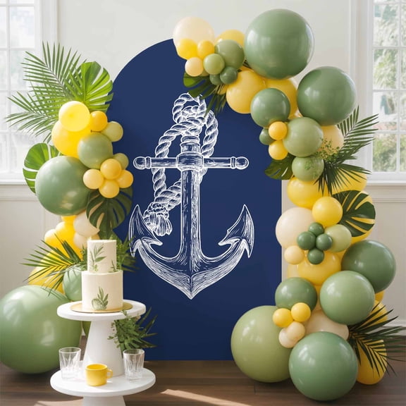 Nautical Anchor Arch Backdrop Cover, 5FT, Rope Knot Coastal Navy Blue Spandex Arch Covers Double-Sided Backdrop for Wedding Birthday Party Photo Background Decoration