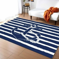 Nautical Anchor Area Rugs for Living Room, Navy Blue Stripe Collection Area Runner Rugs Non Slip Bedroom Carpets Hallways Rug, Outdoor Indoor Nursery Rugs Décor 2x3ft(Small)
