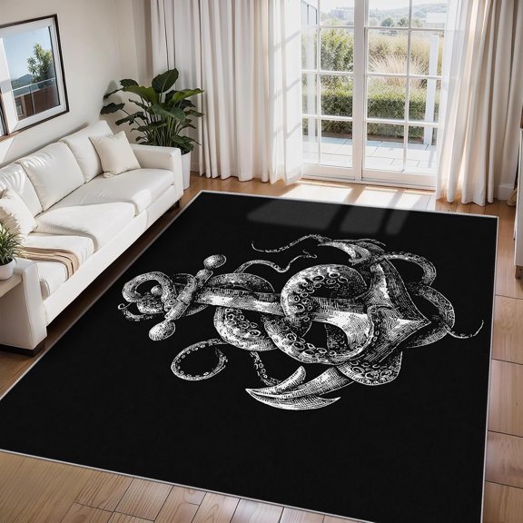 Nautical Anchor Area Rugs, Octopus Tentacle Carpet, Washable Non Slip Low Pile Soft Rug for Living Room Bedroom Decor Mat 2ftx3ft