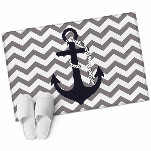 Nautical Anchor Area Rug 2x3ft Gray Chevron Striped Abstract Geometric Non-Slip Washable Square Rugs Soft Felt Indoor Floor Mat for Bedroom Kitchen Living Room Bathroom