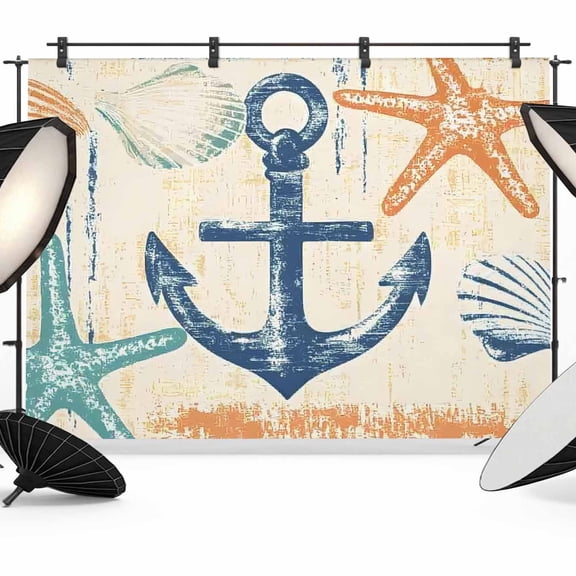 Nautical Anchor Backdrop for Photoshoot,Photography Photo Studio Background Wall Backdrop,Summer Coastal Ocean Vintage Starfish Back Drop Banner Panel for Portraits Wedding Party Live Streaming 7x5Ft