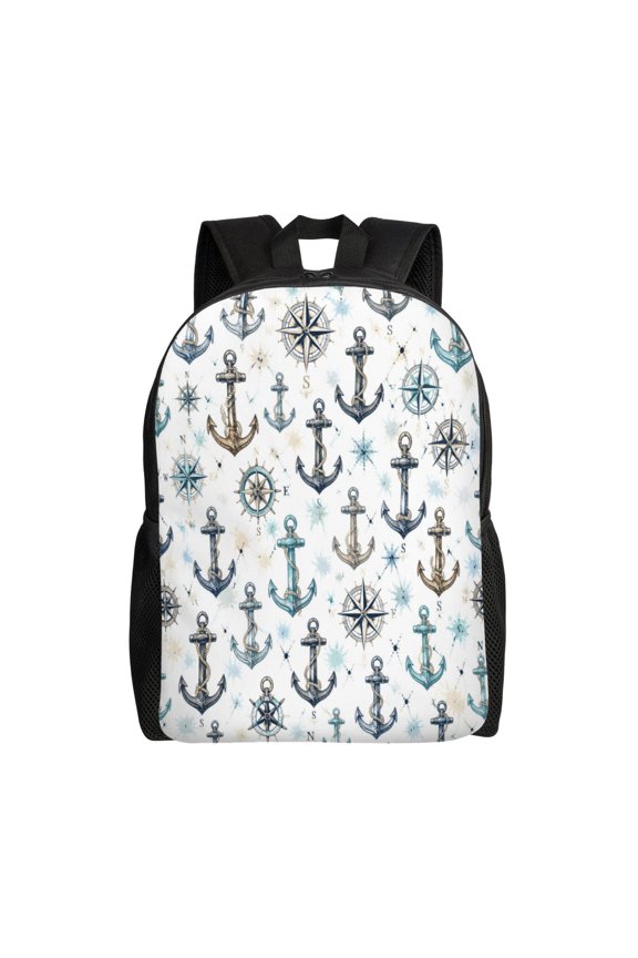 Nautical Anchor Backpack Full Front Print Travel Laptop Bag for Men and Women