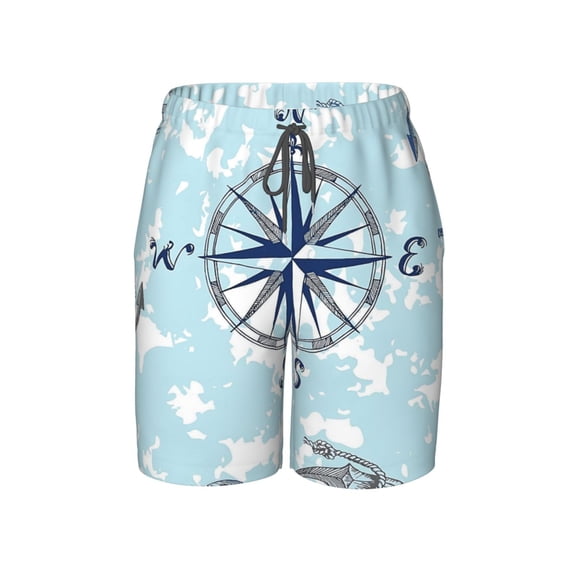 Nautical Anchor Beach Pants Teen Shorts with Mesh Lining and Drawstring