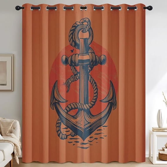 Nautical Anchor Blackout Curtains for Bedroom, Thermal Coastal Theme Curtains, Grommet Drapes Window, Maritime Anchor Room Decor Living Room 53"W x 96"L (Pack of 2)