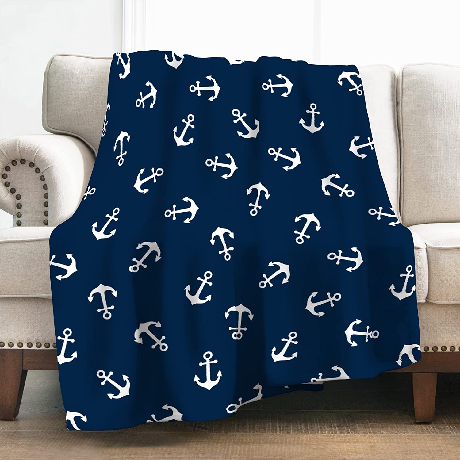 Nautical Anchor Blanket Gifts for Women Girls Boys, Ocean Themed Navy