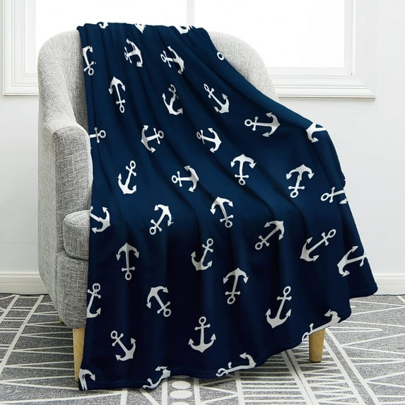 Nautical Anchor Blanket Gifts for Women Kids Boys Men Home Bedroom Living Room Decor Sea Adventure Ocean Theme Soft Cozy Lightweight Throw Blankets Dark Blue 60"x80"