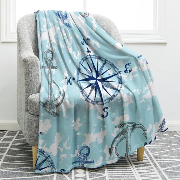 Nautical Anchor Blanket Gifts for Women Kids Boys Men Home Bedroom Living Room Decor Soft Cozy Lightweight Throw Blankets Blue 50"x60"