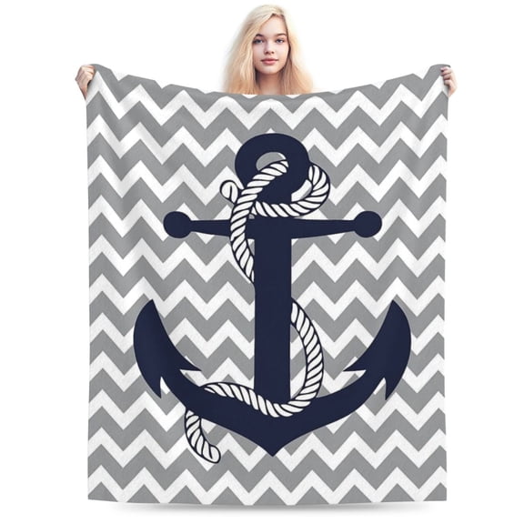Nautical Anchor Blanket Navy Tie Pattern 80x60