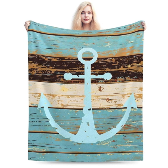 Nautical Anchor Blanket Rustic Wood Anchor 50x40