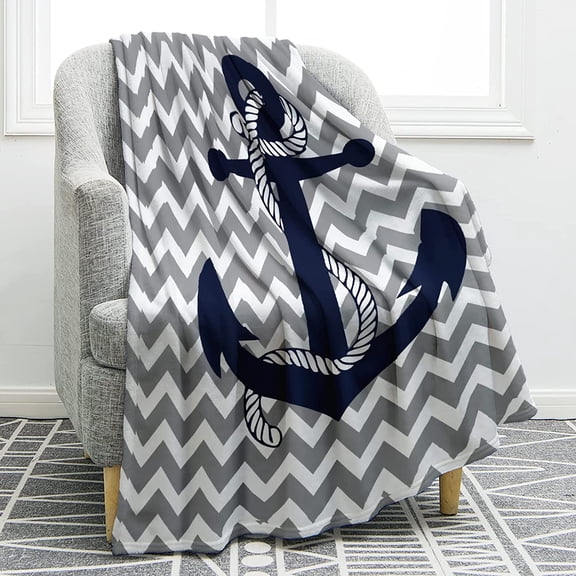 Nautical Anchor Blanket Rustic Wood Anchor Print Gifts for Women Kids Boys Men Home Bedroom Living Room Decor Soft Cozy Lightweight Throw Blankets Blue 50"x60"