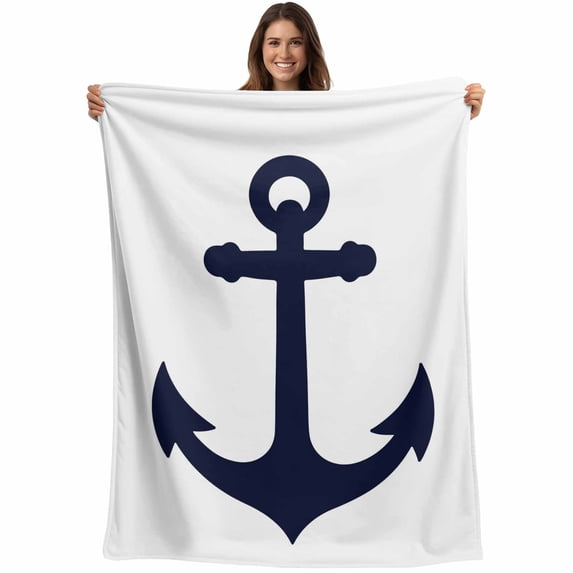 Nautical Anchor Blanket Soft Cozy Warm Throw Blanket for Couch, Plush Fuzzy Flannel Fleece Blankets for Sofa, Farmhouse Minimalist White Abstract Art Bed Blankets Lightweight Gifts for Women, 50"x60"