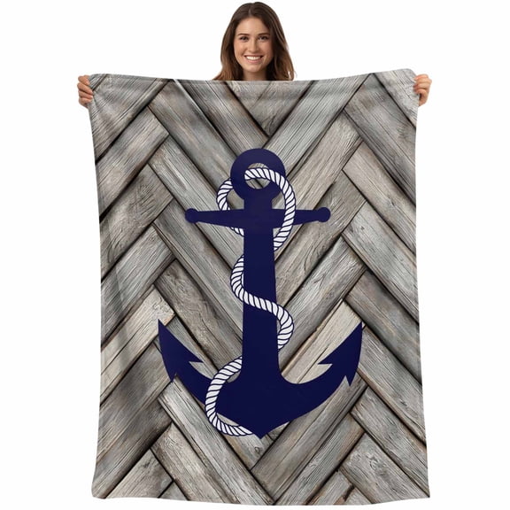 Nautical Anchor Blanket Soft Cozy Warm Throw Blanket for Couch, Plush Fuzzy Flannel Fleece Blankets for Sofa, Summer Coastal Ocean Vintage Wood Bed Blankets Lightweight Gifts for Women, 30"x40"