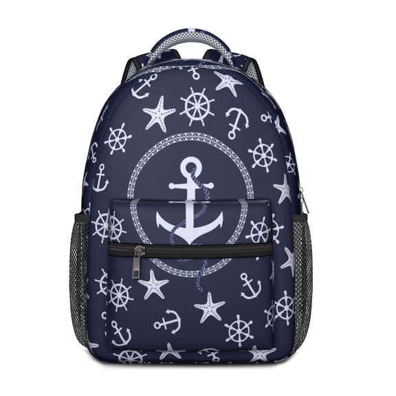 Nautical Anchor Boat Lunch Bag with Sea Seaside Coastal Marine Waves Ocean Lighthouse Anchors Map Tropical Summer Compass Coral Fishing Travel Sailor Mariner