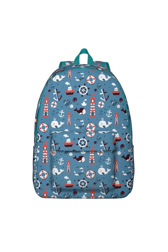 Nautical Anchor Boat Travel Backpack – Durable Oxford Material Pattern Backpack with Large Capacity, Anti-theft Features, Comfortable Carrying for Students, Travelers, and Outdoor Activities