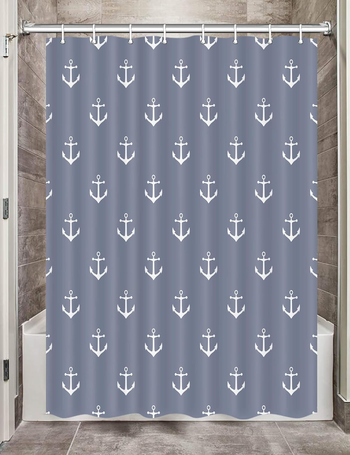 Nautical Anchor Camper RV Shower Curtain for Travel Trailer Bathroom, Blue Kids Camping Small