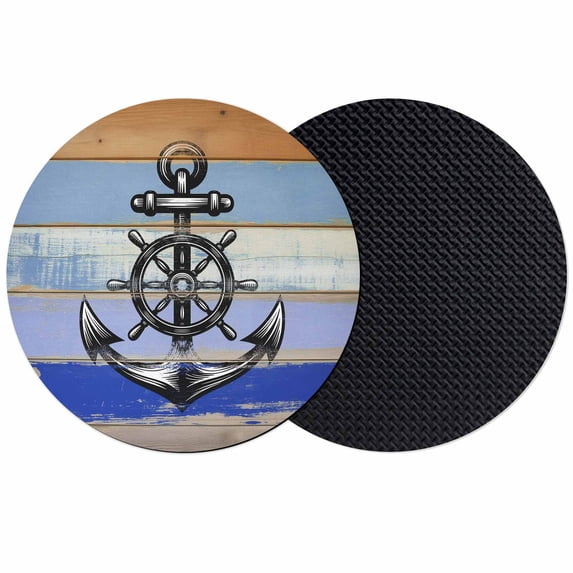 Nautical Anchor Coasters Set of 2, Absorbent Coasters for Drinks, Vintage Navy Blue Wooden Boards Country Coaster for Desk Coffee Table Protection, Home Decor House Warming Gifts 4"