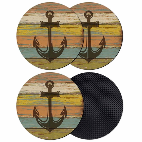 Nautical Anchor Coasters Set of 4, Absorbent Coasters for Drinks, Farmhouse Vintage Old Wooden Grain Coaster for Desk Coffee Table Protection, Home Decor House Warming Gifts 4"