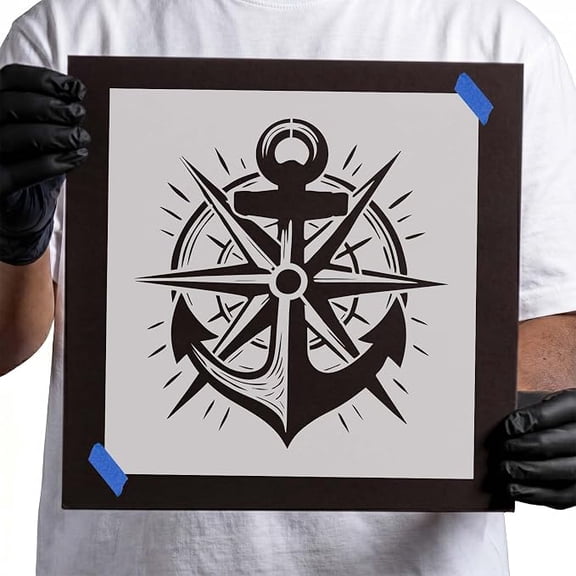 Nautical Anchor Compass Rose Stencil, 6 in - Crafts, Cards, Signs & DIY Projects - Durable 14 Mil Mylar Plastic