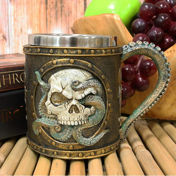 Nautical Anchor Cthulhu Octopus Wrecking Skull In Porthole Frame Coffee Mug Cup