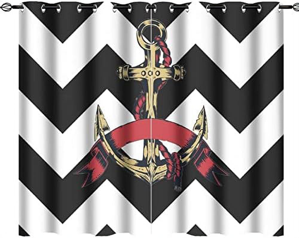 Nautical Anchor Curtains Blue White Navy Ocean Themed Anchor Compass