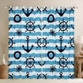 thumbnail image 1 of Nautical Anchor Curtains, Navy Blue And White Stripes Blackout Curtains for Living Room, Geometric Striped Darkening Curtains, Coastal Window Curtains Drapes Compass Rudder Window Treatments 52"X63", 1 of 5