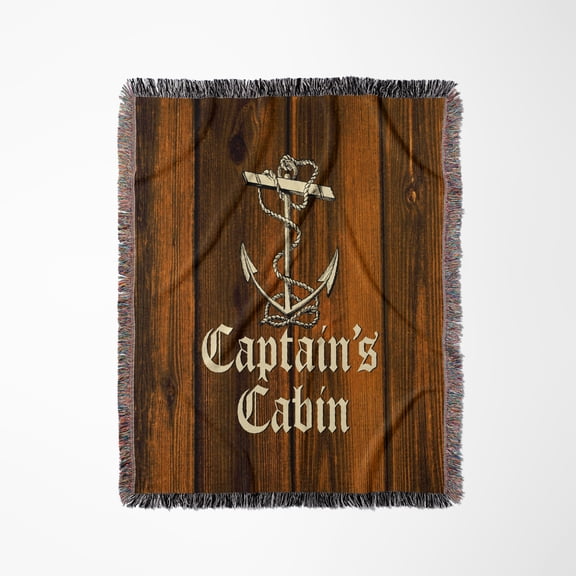 Nautical Anchor Design- Captains Cabin- Not Real Wood, Woven Blanket